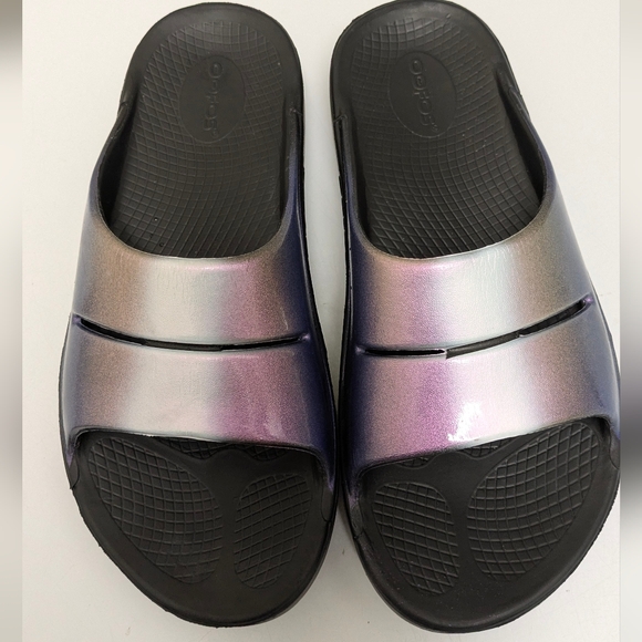 OOFOS Black Slide Sandals - Picture 1 of 5
